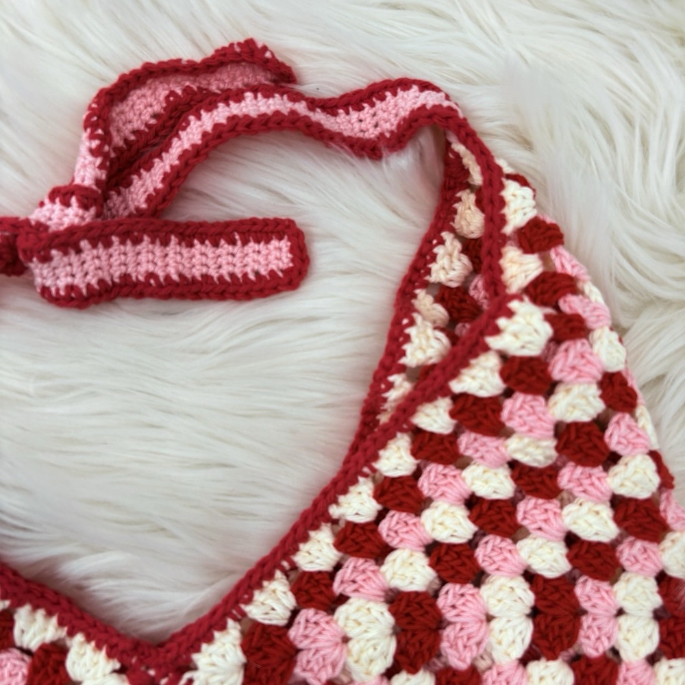 Handmade Granny Square Afghan Crossbody Shoulder‎ Bag Pink/Red/White - Picture 3 of 9